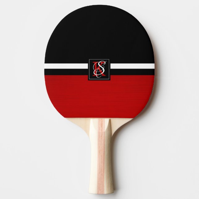 Raquette De Ping Pong Simple deux tons Noir et Rouge Initiales Monogramm (Devant)
