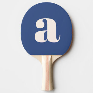 Raquette De Ping Pong Simple Moderne Bleu Gras Rétro Monogramme Initiale