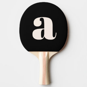 Raquette De Ping Pong Simple Monogramme Initial Retro Gras Noir Blanc