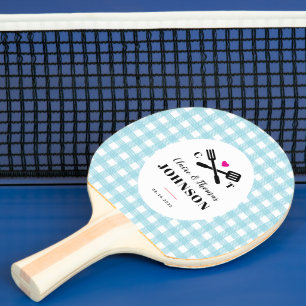Raquette De Ping Pong Sky Blue En vichy Plaid Grill Monogram Mariage