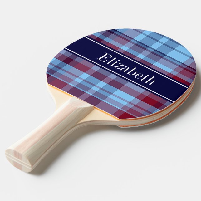 Raquette De Ping Pong Sky Blue Navy Bourgogne Preppy Madras N Monogram (Devant Angle)