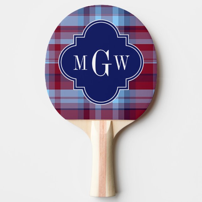 Raquette De Ping Pong "Sky Blue Navy Burgundy Preppy Madras (Devant)