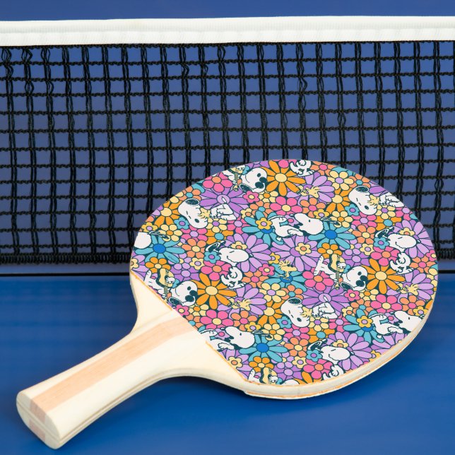 Raquette De Ping Pong Snoopy & Motif de fleurs de bois (Insitu)