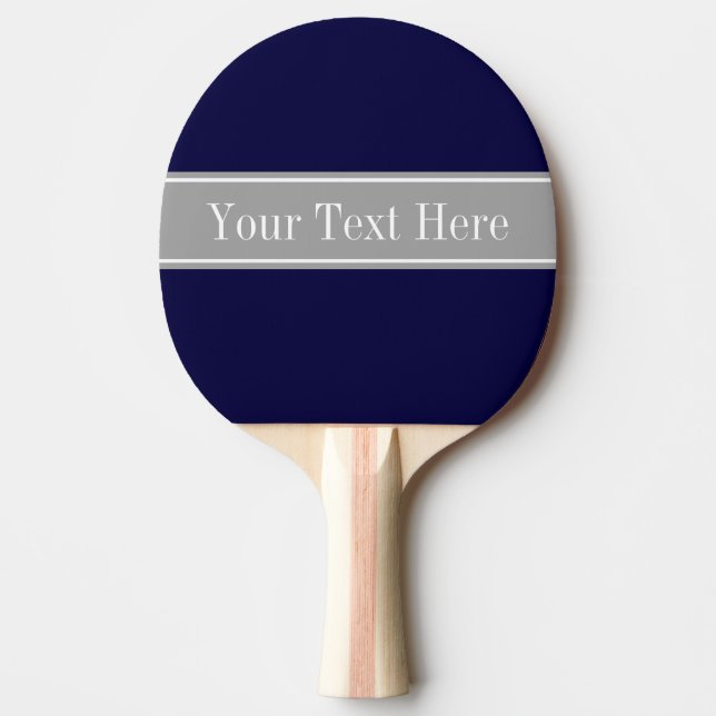 Raquette De Ping Pong Solid Navy Blue, Dark Gray Ribbon Nom Monogram (Devant)
