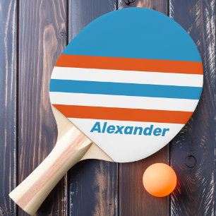 Raquette De Ping Pong Sport Rayures Nostalgiques d'Été avec Nom