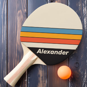 Raquette De Ping Pong Sport Retro Vintage Arc-en-ciel foncé rayé avec le