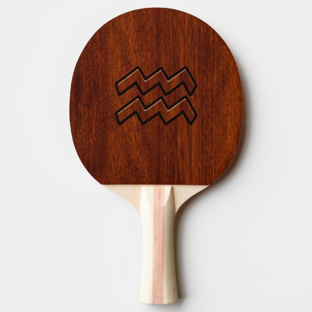 Raquette De Ping Pong Style d'acajou de symbole de zodiaque de Verseau (Dos)