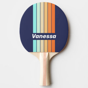 Raquette De Ping Pong Style Rétro Vintage Rayures à Points avec Nom