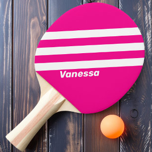 Raquette De Ping Pong Sucette Rétro Rose Trois Bandes avec Nom