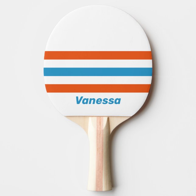 Raquette De Ping Pong Summertime Nostalgic Across Striping with Name (Devant)