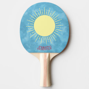 Raquette De Ping Pong Sunshine Jaune Dans Ciel Bleu Nom Personnalisé