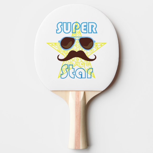 Raquette De Ping Pong Super Star with sunglasses and mustache (Devant)