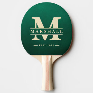 Raquette De Ping Pong Superposition de monogramme et de nom en vert émer