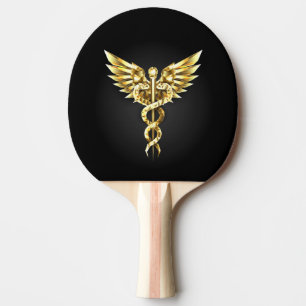 Raquette De Ping Pong Symbole caducee polygonal or