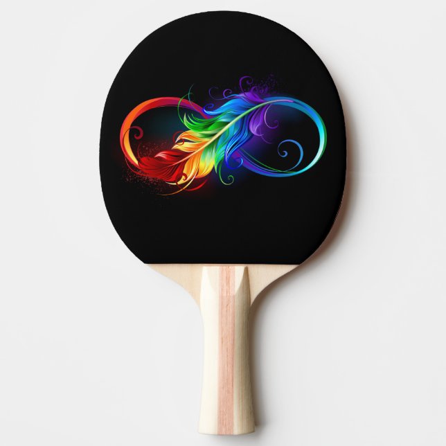 Raquette De Ping Pong Symbole d'infini avec plume arc-en-ciel (Devant)