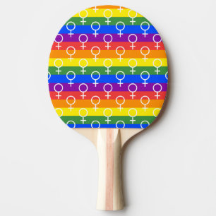 Raquette De Ping Pong Symbole féminin Motif arc-en-ciel