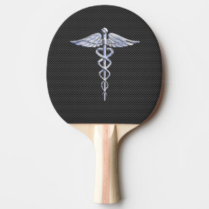 Raquette De Ping Pong Symbole Médicale Chrome comme Caduceus Fiber