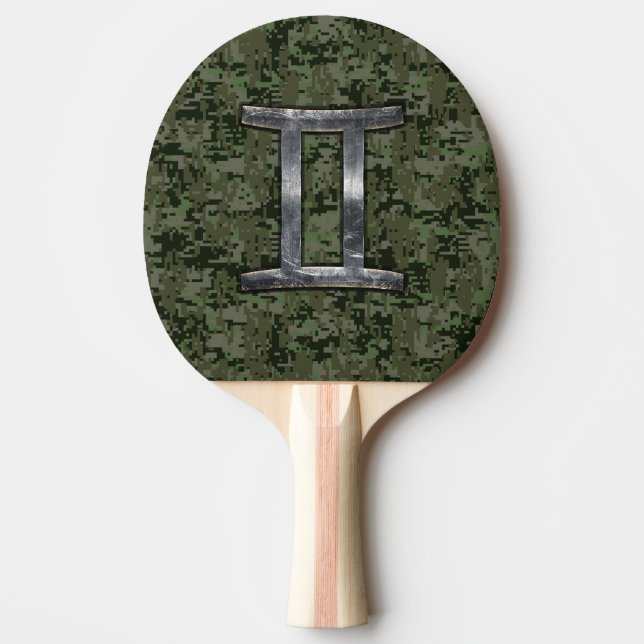 Raquette De Ping Pong SYMBOLE Zodiaque Gemini sur Camo numérique vert (Devant)