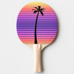 Raquette De Ping Pong Synthwave rétro avec palmier