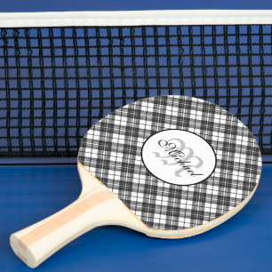 Raquette De Ping Pong Tartan motif Noël noir blanc Monogramme