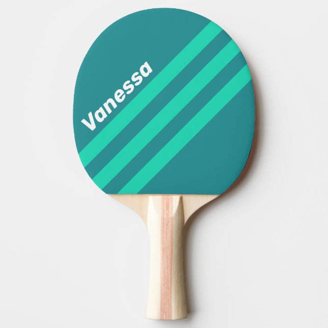 Raquette De Ping Pong Teal Beach Breeze Angled Striping with Name (Devant)