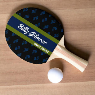 Raquette De Ping Pong Tennis de table avec nom dans une bande bleue/vert