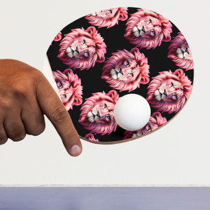 Raquette De Ping Pong Tête de lion rose motif animal design - Noir