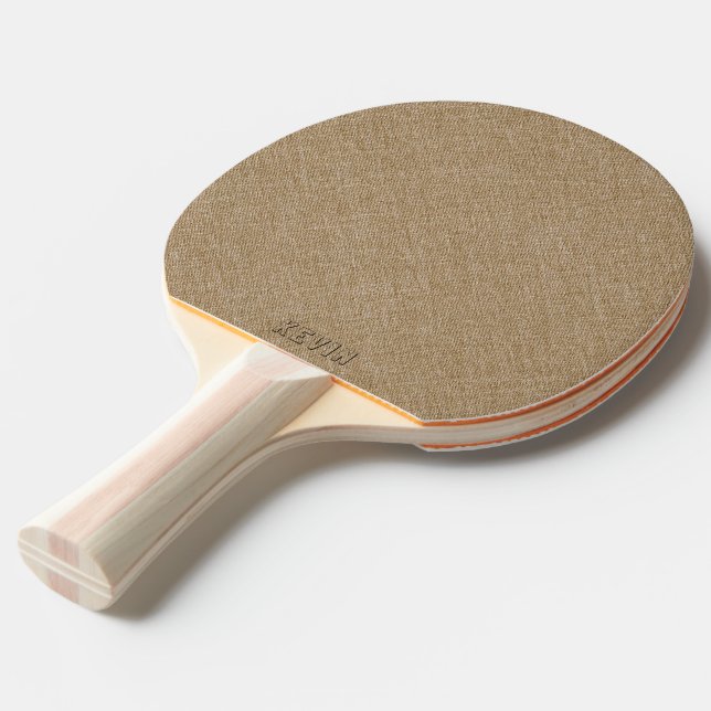 Raquette De Ping Pong Texture de lin beige monogramme minimal (Dos Angle)