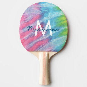 Raquette De Ping Pong Tie Dye Pink Monogramme Nom Retro Hippie