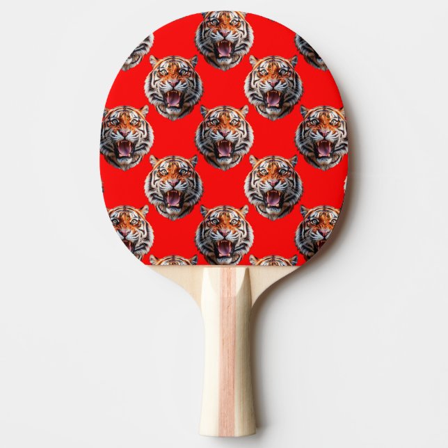 Raquette De Ping Pong Tiger Head Pattern Design Red (Devant)