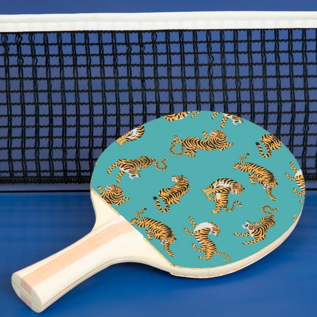Raquette De Ping Pong Tiger sur Motif Turquoise (Insitu)