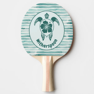 Raquette De Ping Pong Tortue Tropicale Personnalisée et Rayures Florales