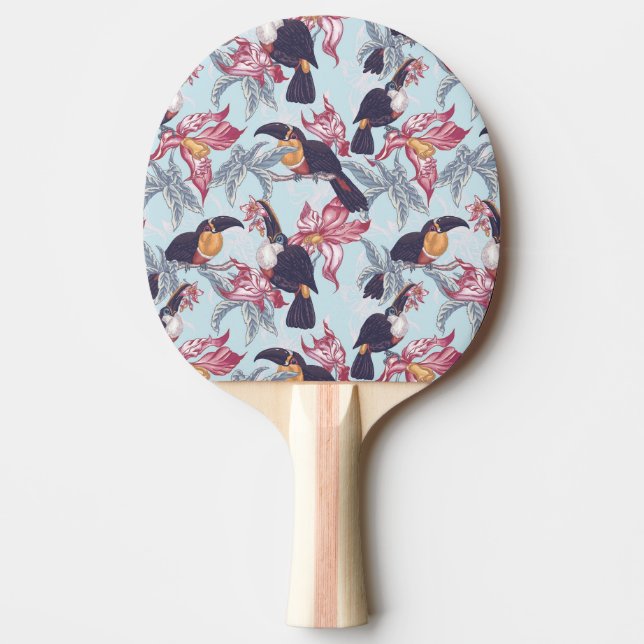 Raquette De Ping Pong Toucans avec les fleurs exotiques (Devant)