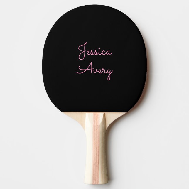 Raquette De Ping Pong Tout nom | Script rose modifiable Cool sur noir (Devant)