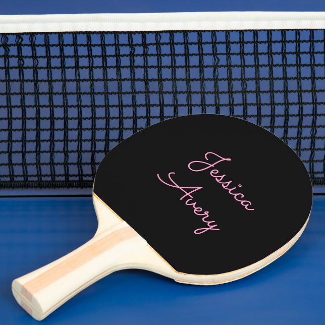 Raquette De Ping Pong Tout nom | Script rose modifiable Cool sur noir (Insitu)