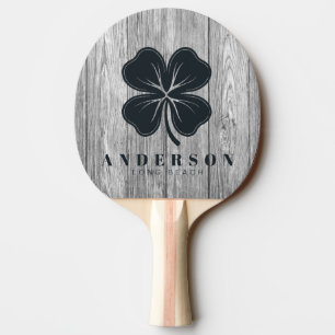 Raquette De Ping Pong Trèfle à quatre feuilles en bois gris foncé patiné