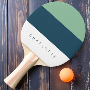 Raquette De Ping Pong Trois tons bleu profond moderne avec nom