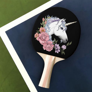 Raquette De Ping Pong Unicorn blanc et Flowers