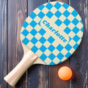 Raquette De Ping Pong Vérificateur Bleu & Crème avec Nom