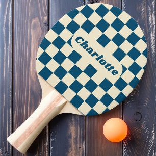 Raquette De Ping Pong Vérificateur bleu foncé et crème avec nom