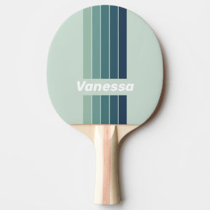 Raquette De Ping Pong Vert Océan Nostalgique Rayé avec Nom