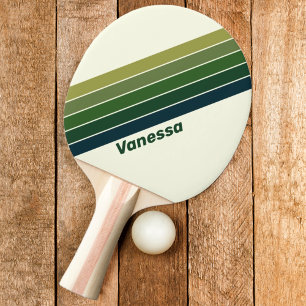 Raquette De Ping Pong Vert Rétro cinq Rayé avec Nom
