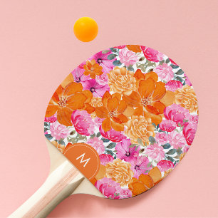 Raquette De Ping Pong Vibrant rose orange Vibrant Floral Personnalisé Mo