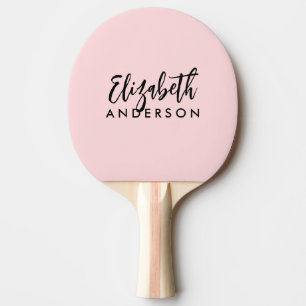 Raquette De Ping Pong Vierge rose Fille moderne Script Monogramme Nom
