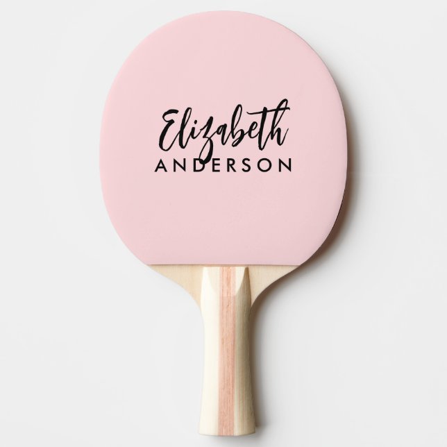 Raquette De Ping Pong Vierge rose Fille moderne Script Monogramme Nom (Devant)