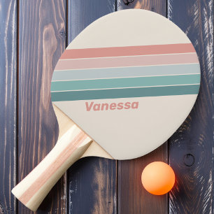 Raquette De Ping Pong Vintage Coquillage Douce Rayé avec Nom