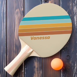 Raquette De Ping Pong Vintage Désert Arc-en-ciel Rayé avec Nom
