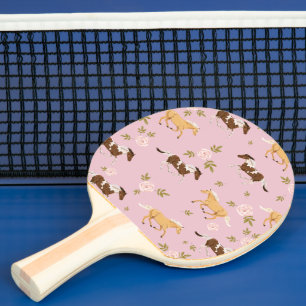 Raquette De Ping Pong Vintage Floral Horse Motif