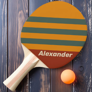 Raquette De Ping Pong Vintage Sport Orange Rayures Rouille avec Nom