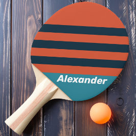 Raquette De Ping Pong Vintage Sport Turquoise Splash Stripes avec nom